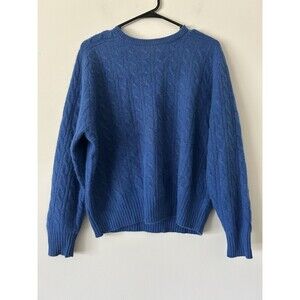 Blue Vintage Claude Vernet V Lambswool & Angora Cable Knit Soft Sweater Size L